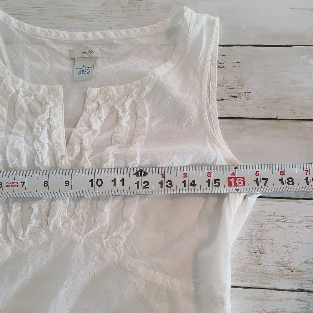 Anthropologie Odille White Pleated Cotton Top Sleeveless Cottage Romantic 8 - Picture 5 of 7